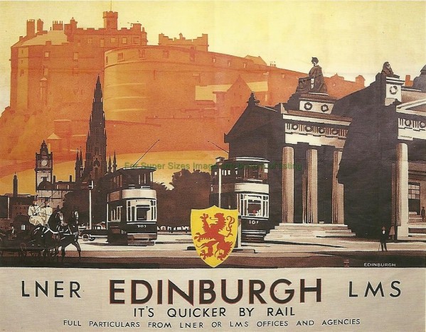 Vintage Travel Poster Edinburgh By Rail  Print